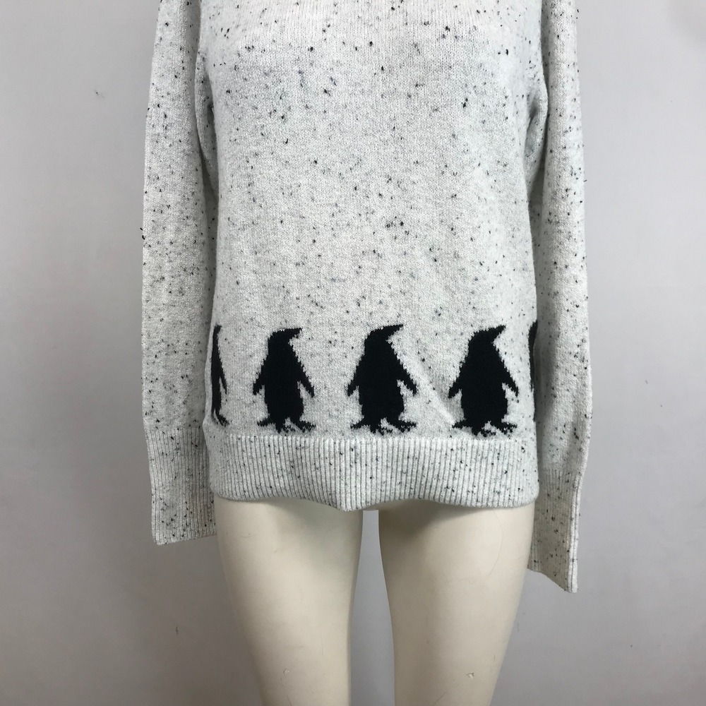 LOFT Womens Grey Speckled Penguin Graphic Cowl Neck Knit Sweater Small NEW - Picture 3 of 9